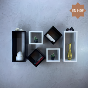 Étagère murale BABI 6ps – blanc/Noir